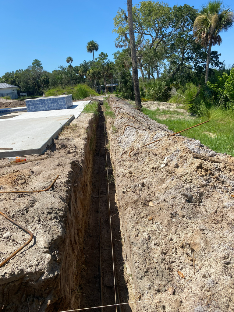 Concrete footer trench with rebar installed in Putnam County Florida